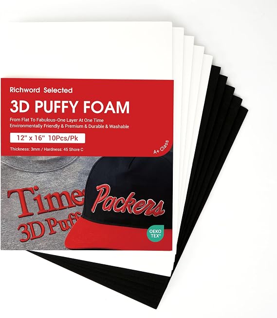 BAI Embroidery Foam, 3D Puff Foam 12"x16" 10pcs Black White Mix | Professional 3D Embroidery Logos, 3mm Raised Effects, Large Format Commercial Embroidery, Jackets, Hoodies & Uniforms