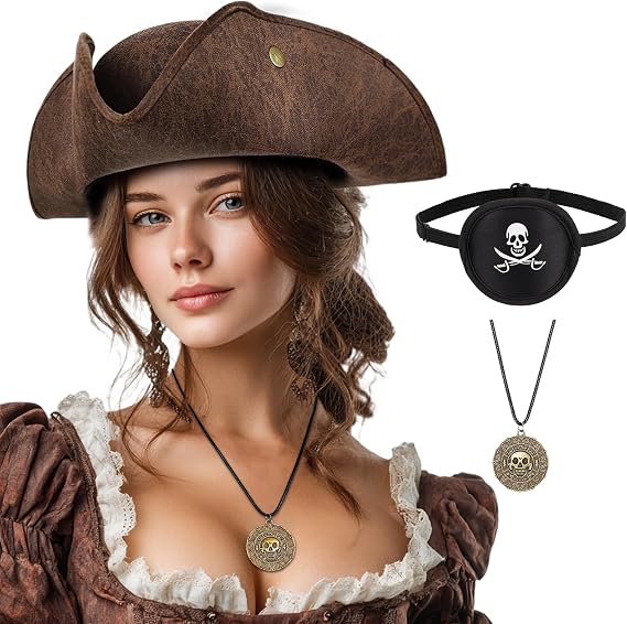 Ibeauti Pirate Hat for Women Men Colonial Tricorn Hat Halloween Pirate Costume Accessories