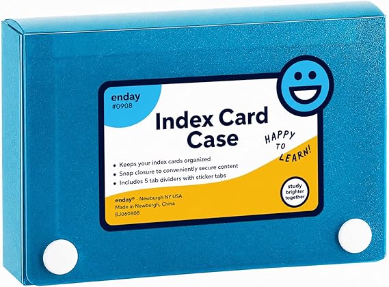 Enday Index Card Holder 3x5, Blue Index Card Case with 5 Tab Dividers, Index Card Organizer, Flash Card Holder, Holds 100 Cards