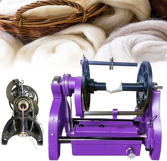 12V Household Mini Electric Spinning Wheel, Wool Spinning Fibre Yarn Winding Machine, Feeding Opening 12mm, Adjustable Speed, for Wool Yarn Weaving,Purple