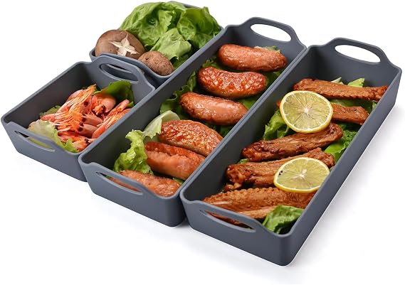 Nonstick Bakeware Set Large Size Cake Silicone Sheet Pan, Premium Baking Pan Dividers Sturdy Heatproof Handles Non Stick Silicone Sheet Pan Set Suitable for Oven Cooking & Meal Prep(4 Dividers)