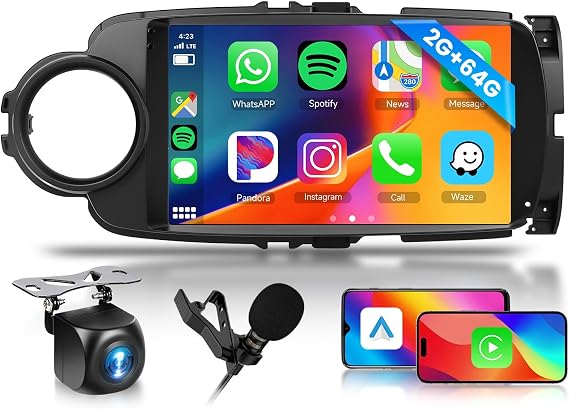 [2GB+64GB] Car Stereo for Toyota Yaris 2012-2017 Android Head Unit, Wireless Carplay Android Auto Mirror Link, 9 Inch Touch Screen Car Radio GPS,Bluetooth, WiFi, FM RDS Radio,BT/SWC/EQ