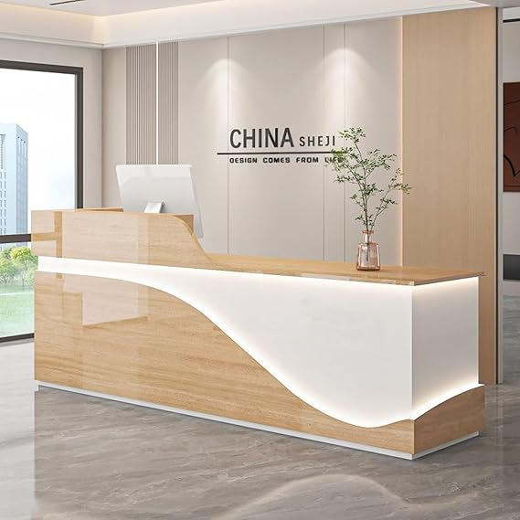 Reception Desk with Counter Front Desk Reception Room Table Counter Desk with Lockable Drawer for Office Reception Room Lobby Beauty Clothing Store Cashier(Wood,120x60x100cm)