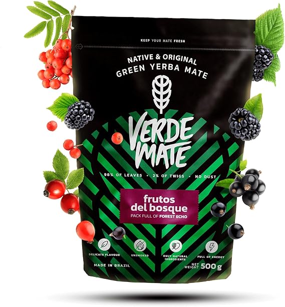 Verde Mate Frutos del Bosque Mate Tea 500g | Yerba Mate Tea from Brazil | Flavoured yerba mate | Unsmoked | Gluten free | Vegan