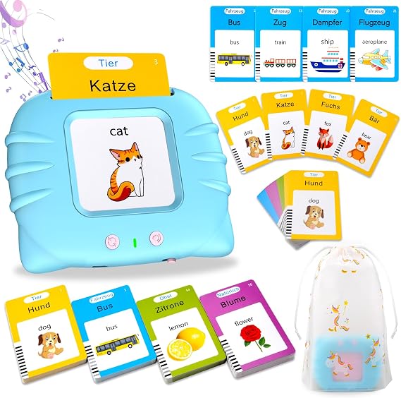 Talking Flash Cards Standard German 112 Sheets 224 Words Talking Flash Cards Educational Toy for Toddlers 2-4 Years Old Interactive Toy for Boys Girls (Blue) Educational Toy for Toddlers Interactive Toy for Boys & Girls Standard German