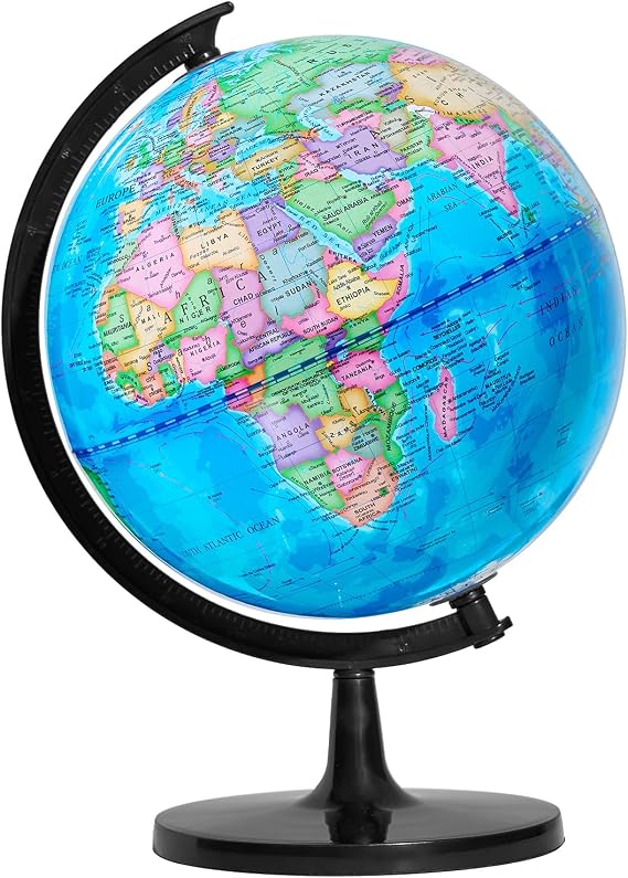 10in Classroom Globes for Elementary/Junior High School, Easy-to-Read Map with Countries, Capitals & Major Cities & Thickened Base for Teachers & Adults & Children, Assembly-free