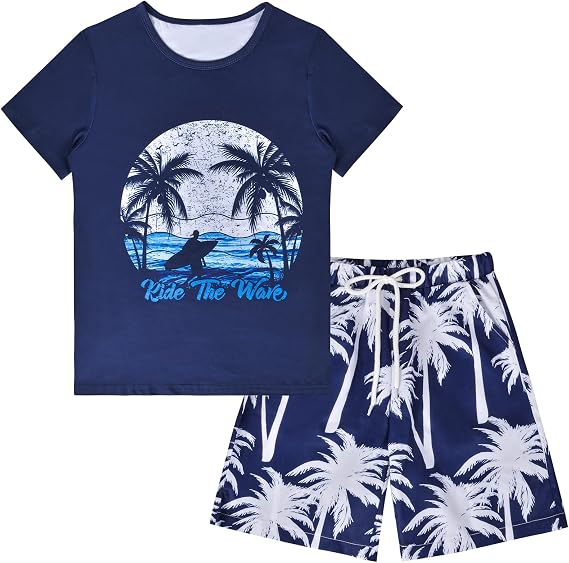 Boys 2 Piece Outfits Hawaiian Shorts Sets Summer Short Clothing Sets T-Shirt and Shorts Set Beach Outfits