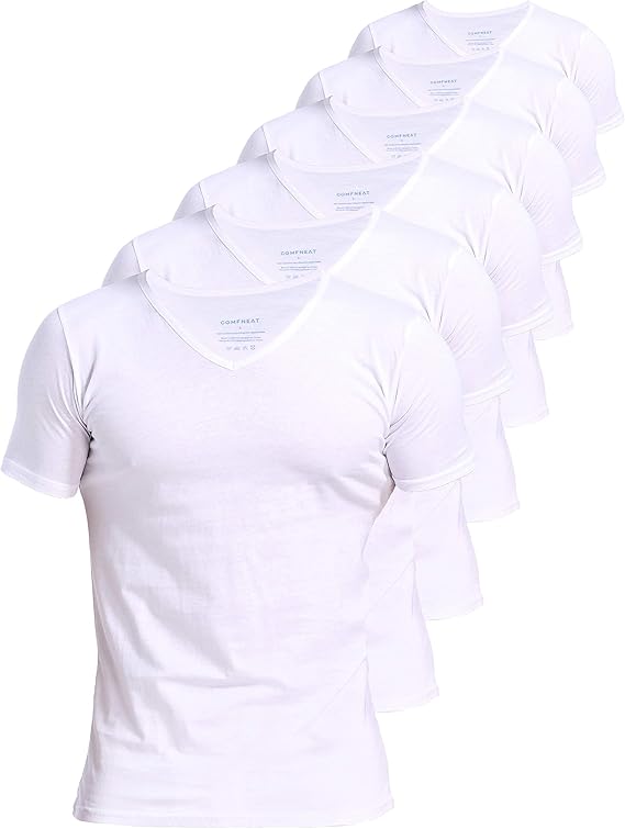 Comfneat Men's 100% Cotton Undershirts V-Neck T-Shirts | 4-Pack/6-Pack, Long Hem