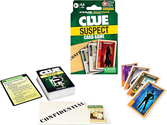 Winning Moves Clue Suspect Card Game, Portable Edition of Clue | All The Fun of Clue - in Minutes!, Mystery Game, Ages 8+