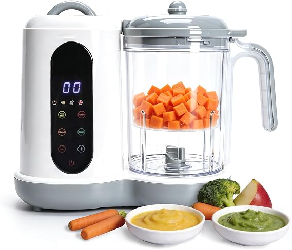 Baby Food Maker | All-in-One Steamer Blender Grinder, One-Touch Auto Cooking, Self-Cleaning Function, Puree Maker & Sterilizer for Healthy Homemade Baby Meals (White)