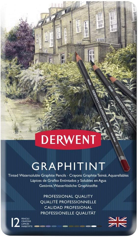 Derwent Graphitint Series Colored Graphite Pen Set - 12 Colors Metal Box