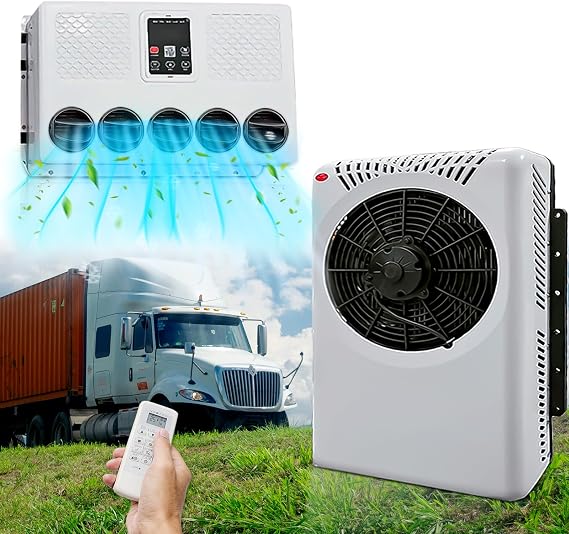 12V Air Conditioner Split Truck Parking Ac Unit, 12 Volt DC Inverter Air Conditioner with Remote Control, 720W Quiet Fast Cooling For Semi-Truck, Bus, Camper, Pickup, Motorhome, RV, Trailer