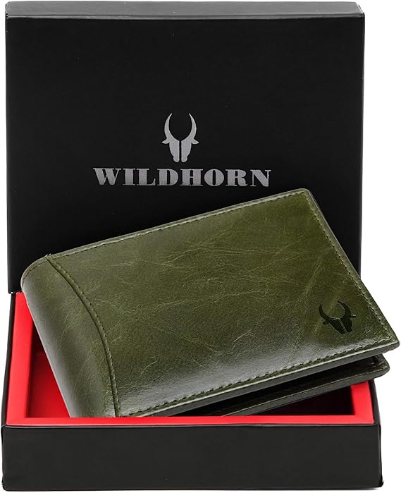 WildHorn Leather Men's Wallet (WH1173), GREEN CRUNCH, Classic