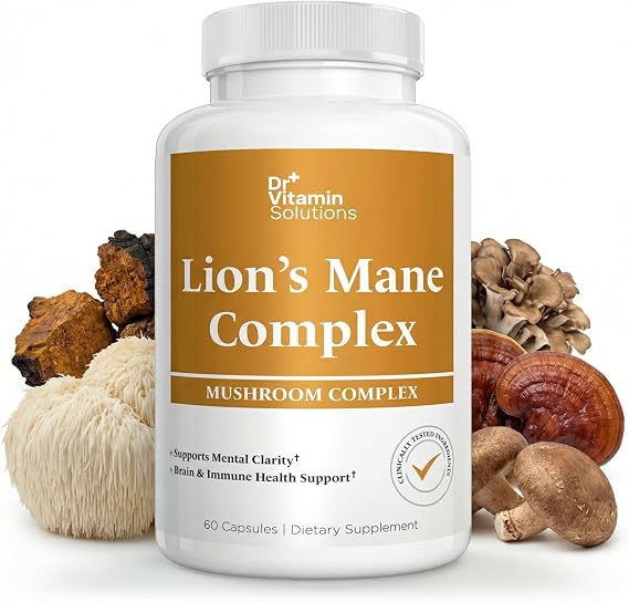 Lions Mane Mushroom Supplement 500mg, Brain & Focus, 5 Mushroom Complex