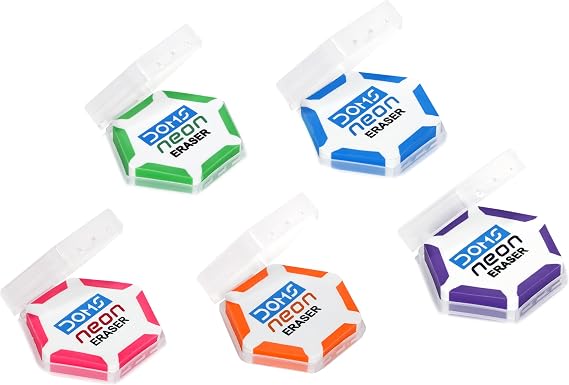 DOMS Neon Hex Dust Free Eraser 60 Pcs