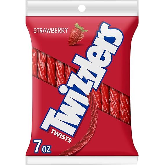 TWIZZLERS Twists Strawberry Flavored Chewy Candy Bag, 7 oz | Strawberry flavored TWIZZLERS Twists, licorice style candy in a shareable bag for parties, road trips and candy dishes.