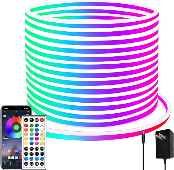 segrass 66Ft Neon Rope Lights,Flexible Led Rope Light Control with App/Remote,Multiple Modes Rope Lights,IP65 Outdoor RGB Led Neon Light Waterproof,Music Sync Gaming Led Neon Light Strip for Bedroom