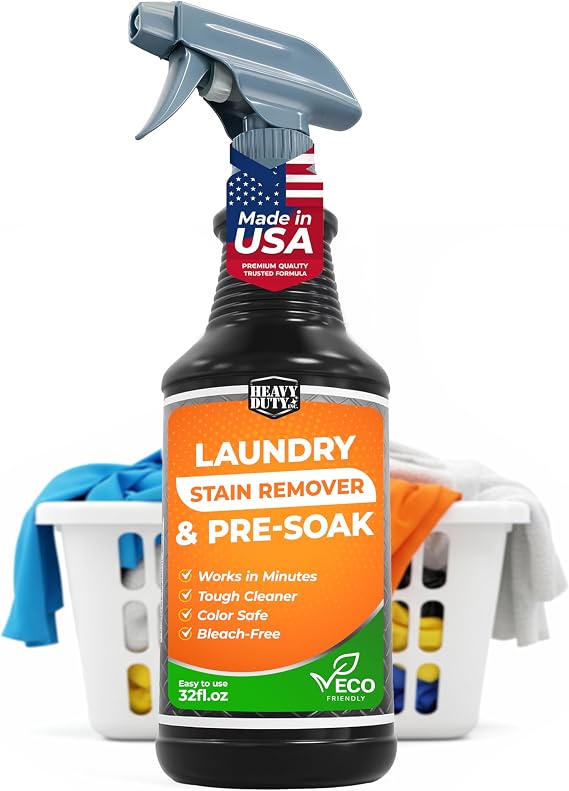 Oil Stain Remover for Clothes & Pre-Soak Spray - 32 fl oz - Industrial Strength Fabric Spot Cleaner - Removes Blood, Urine, Pet, Grass, Sweat - Pre-Wash Treatment - Color Safe, Non-Bleach