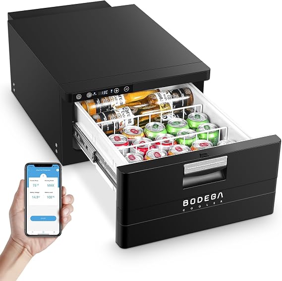 BODEGACOOLER 12 Volt Drawer Refrigerator, 33Quart(31L) RV Fridge Freezer | Portable Refrigerator (-4F-68F) with APP Control, 12/24V DC, for Travel ,Camping, Road Trips Tailgating, Truck, Van, SUV