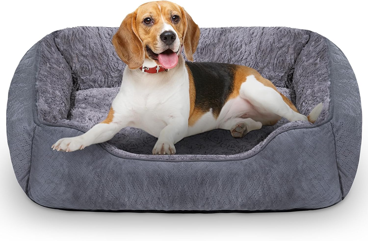 Dog Bed Medium, Super Soft Rectangle Dog Beds, Washable Warming Pet Bed with Anti-Slip Bottom, Anti-Anxiety, Machine Washable, Grey, 25 x 21 x 8inch