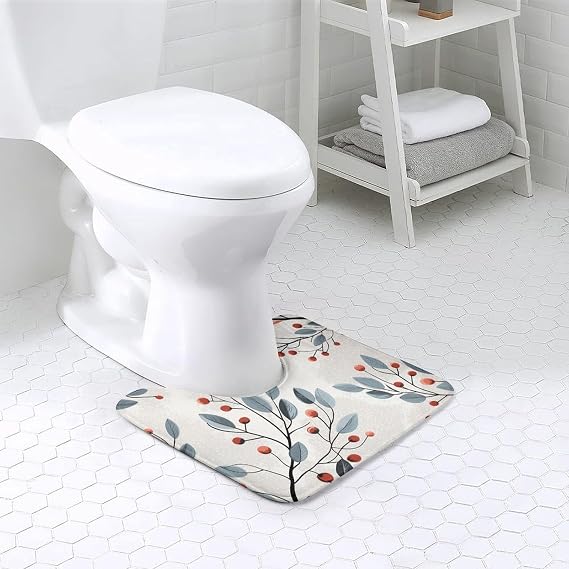 Toilet Rugs U-Shaped 20x16 Soft Absorbent Contour Bathroom Rugs for Toilet, Non-Slip Microfiber Floor Mat, Holly Leaf Pattern Bath Mat for Toilet Rug Carpet