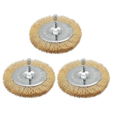 3PC Brass Coated Wire Wheel Brush Kit for Drill, Crimped Cup Brush with 1/4-Inch Shank,0.13mm Coated Brass Wire Brushes, for Fast Removal of Rust, Paint and Scale from Metal and Wood