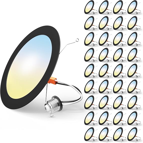 FREELICHT 36 Pack Retrofit LED Recessed Lighting 6 Inch, Selectable 2700K/3000K/4000K/5000K/6000K, Dimmable Flat LED Can Lights, 10W=110W, 1000LM, IC & Damp Rated, ETL & FCC, Black