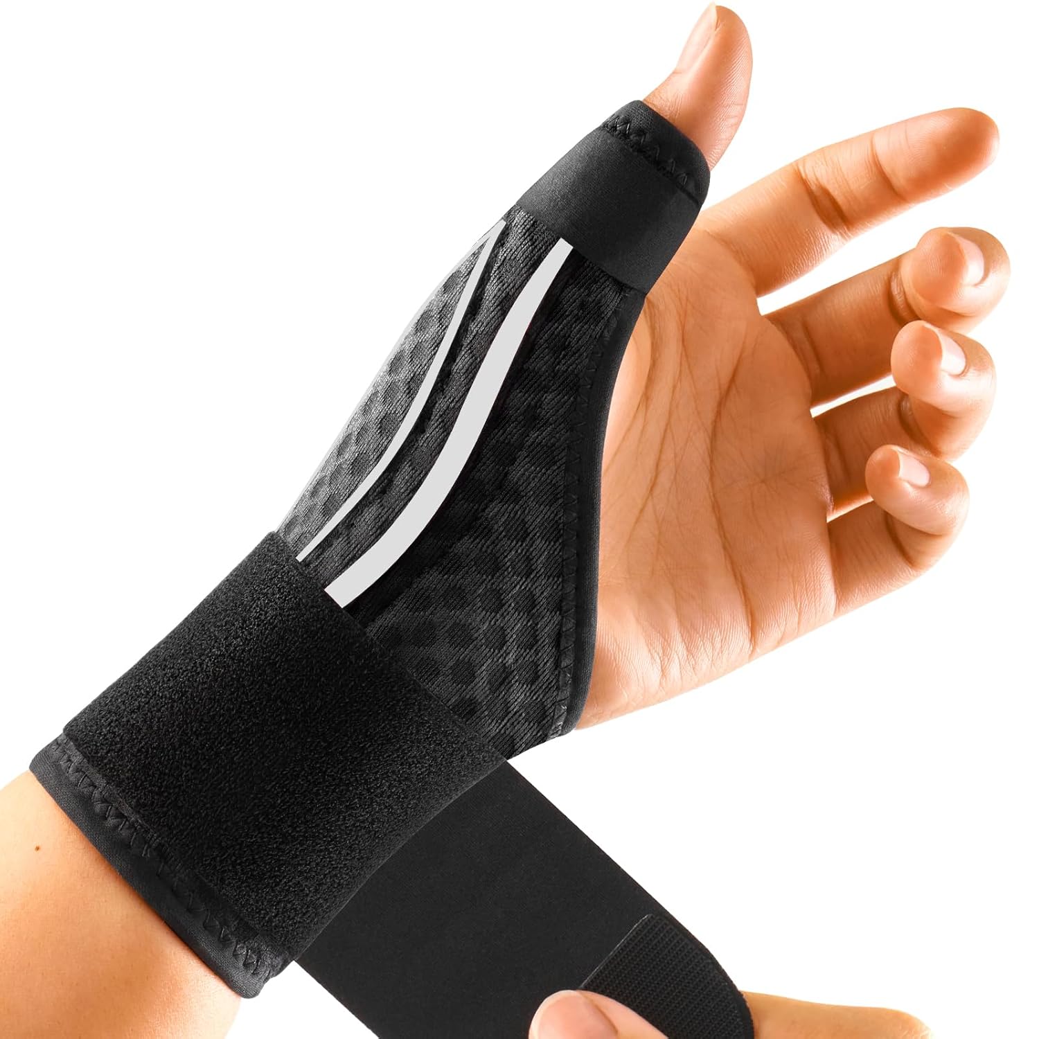 FREETOO Breathable Thumb Spica Splint Right Hand or Left Hand for Trigger Thumb,Thumb Support for Arthritis,De Quervain's Tenosynovitis,Wrist And Thumb Brace for Tendonitis,Joint Pain.Black Left M