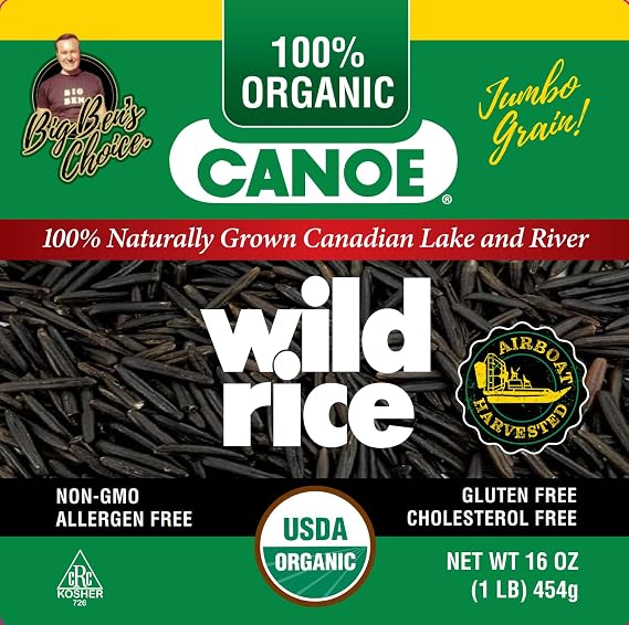 Canoe 100% Organic Whole Grain Wild Rice, Lake & River Harvested, 1 lb