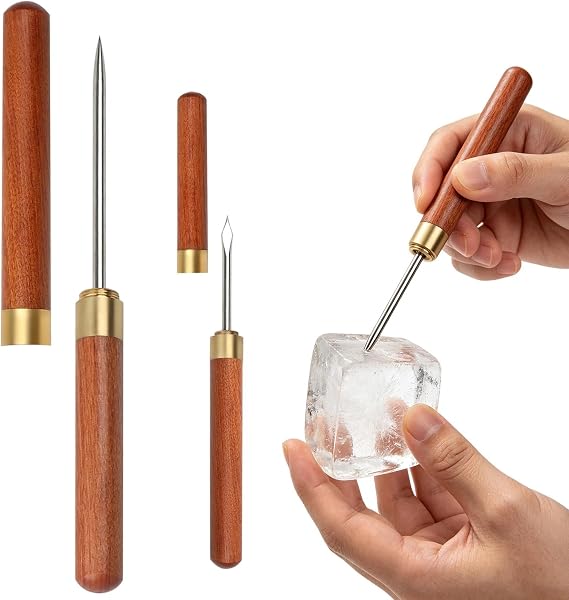2 Pack Ice Pick, Ice Pick with Cover Non-Slip Wooden Handle, Icepick Stainless Steel for Bartenders and Tea Enthusiasts Tea Knife Gifts