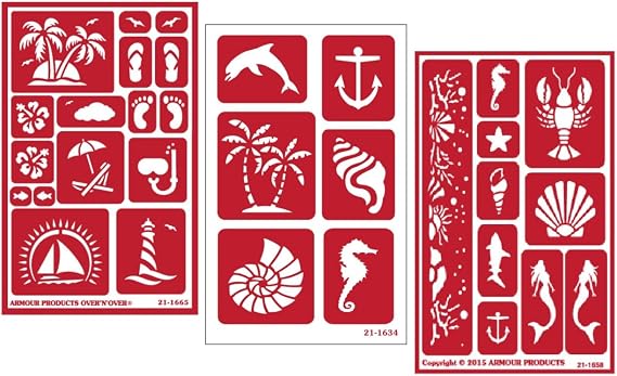 3 Armour Etch Over N Over Reusable Glass Etching Stencils Set | Nautical Theme, Under The Sea