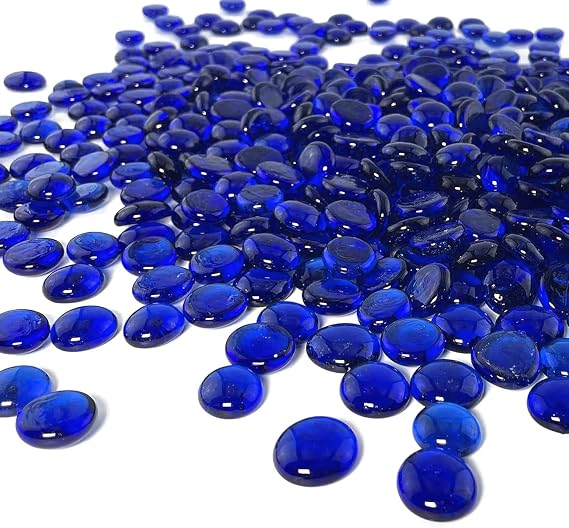ARSUK Blue Glass Pebbles 17–20mm – 180pcs (955g) | Decorative Flat Glass Marbles, Vase Fillers, Aquarium Stones, Craft Nuggets, Mosaic Gems, Table Scatter for Home, Wedding & Garden Décor