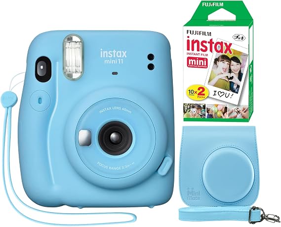Fujifilm Instax Mini 11 Instant Camera Sky Blue + Minimate Custom Case + Fuji Instax Film 20 Sheets Twin Pack