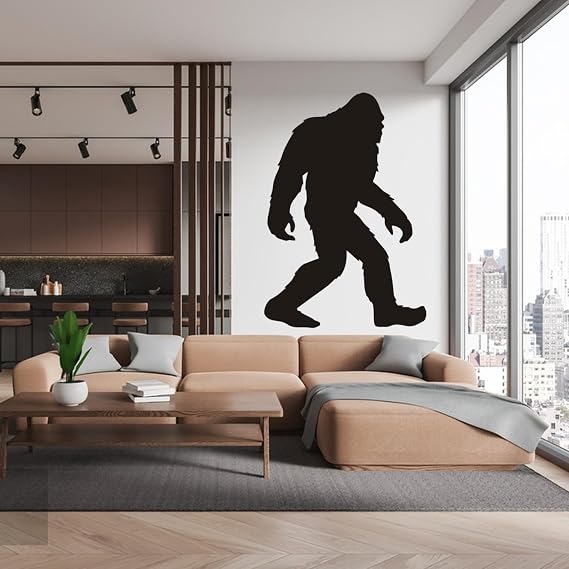 Bigfoot Wall Decal Large 60x42 Inch - Black Sasquatch Silhouette Peel and Stick Art for Wall Decor(Right)