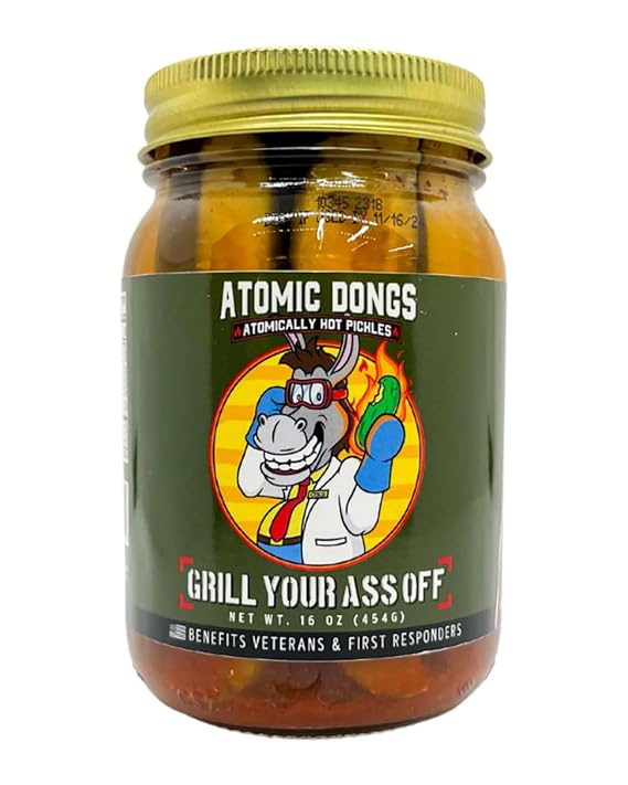 Grill Your Ass Off Atomic Dongs Habanero Dill Pickles, 16 oz | Hot dill pickles in habanero garlic brine, for burgers, sandwiches and snacking, made in USA