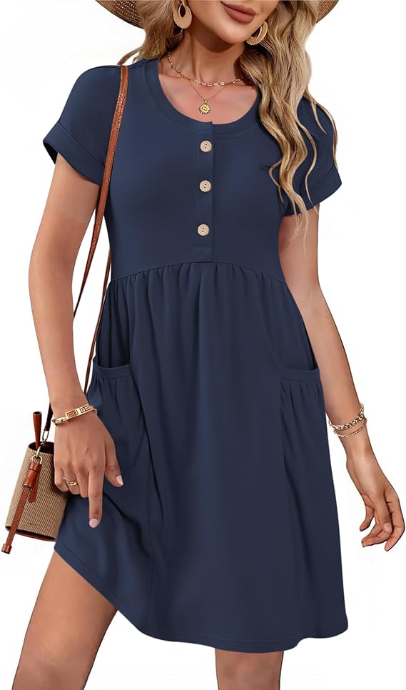 MOLERANI Summer Dresses for Women 2026 Casual Crew Neck Sundresses Short Sleeve Fashion Beach Vacation Dress with Pockets