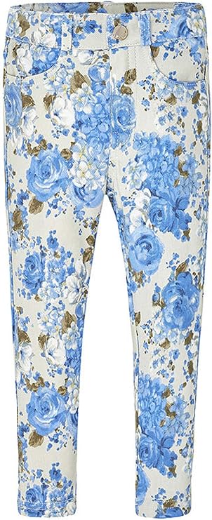 Little Girls 2-9 Light-Blue Floral Print Stretch Jeggings/Pants