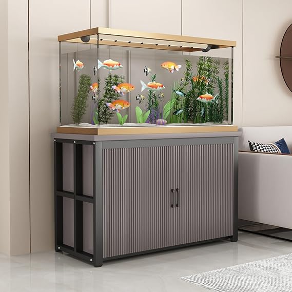 Aquarium Table With Storage Cabinet, Breeder Tank Turtle Reptile Terrariums Stand Rack, Wooden Fish Tank Stand Suitable for Living Room Entryway(Black,50x35cm/19.6x13.7in)