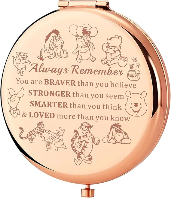 KEYCHIN Honey Bear Pocket Mirror Pig & Donkey & Tiger & Rabbit Fans Gifts You are Braver Stronger Smarter Than You Think Honey Bear Compact Makeup Mirror (Bear-RG)