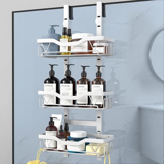 Hanging Shower Caddy, Over Door Shower Shelf, White