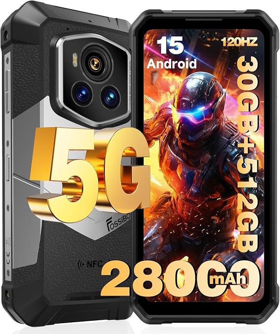 FOSSIBOT F107 Pro Rugged Phone Unlocked 5G Android 15, 30GB+512GB/2TB Rugged Smartphone, 6.95''FHD+ 120Hz Display 200MP, 28000mAh Battery Waterproof Cell Phones, IP68/IP69K/WiFi6/NFC