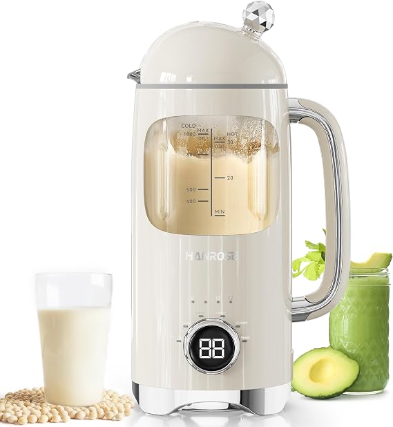 Nut Milk Maker Machine, 34 oz BPA-Free Glass Jar, 8-Blade System | 6-in-1 Programs, 12H Delay, 2H Keep Warm & 5-Min Self-Cleaning for Soy, Almond, Oat Milk, Juice & Daily Family Breakfasts