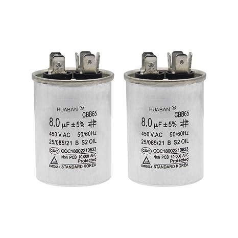 2 Pieces 8 uF Start Capacitor CBB65 450V 50/60Hz Aluminum Shell for Air Conditioner
