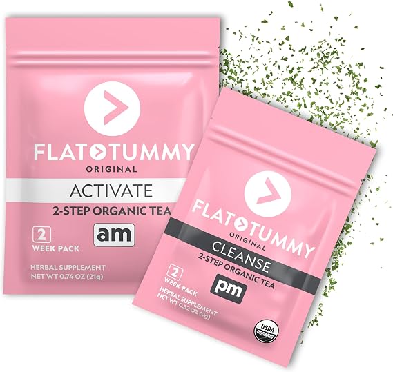 Flat Tummy Detox Tea (2 Week Program) 2-Step Detox Tea to Boost Energy & Reduce Bloating* - All Natural Detox Cleanse w/ Green Tea, Lemon Balm, Dandelion, Fennel, More - Digestion support
