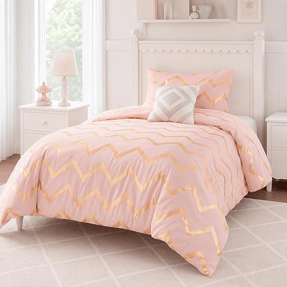 Codi Twin Comforter Set for Teen Girls, Blush Bedding Set for Dorm, Blush