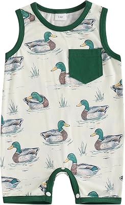 Bagilaanoe Summer Outfit Infant Baby Boy Sleeveless Romper Jumpsuit Shorts Mallard Duck One Piece Clothes