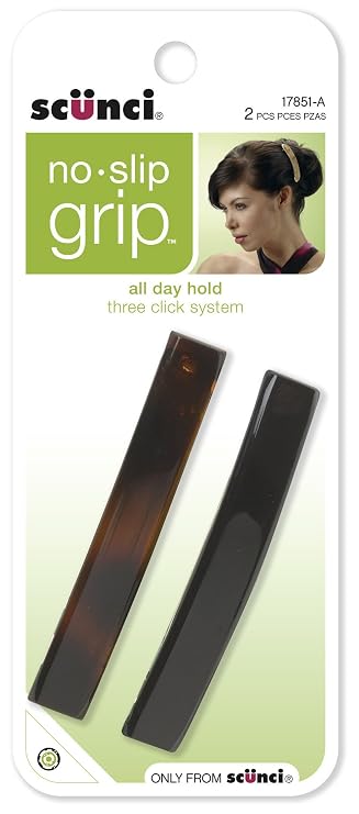 Scunci No-slip Grip Auto Clasp Barrettes, 2 Count, Colors May Vary