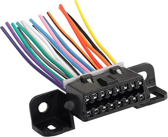 XMSJSIY 16 Pin OBD2 Female Connector Extension Cable,OBD2 Fixed Harness Assembled Plug Dash Port Wires,E-Car Connection with Colorful Cables for Car Diagnostic-1 Pcs