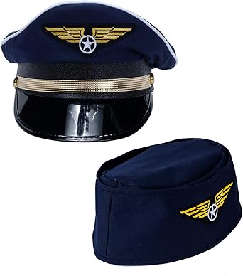 Tigerdoe Pilot Hat - 2 Pack - Captain Pilot Hats - Pilot and Flight Attendant Costume - Couples Costumes
