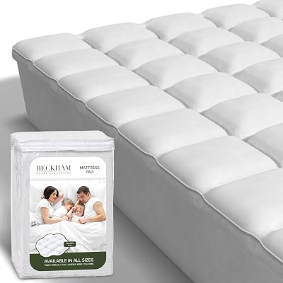 Beckham Hotel Collection Queen Size Mattress Pad Extra Padded & Protector Hybrid - Quilted Pillow Top Mattress Cover - Thick, Plush, Fitted Mattress Topper for Bed